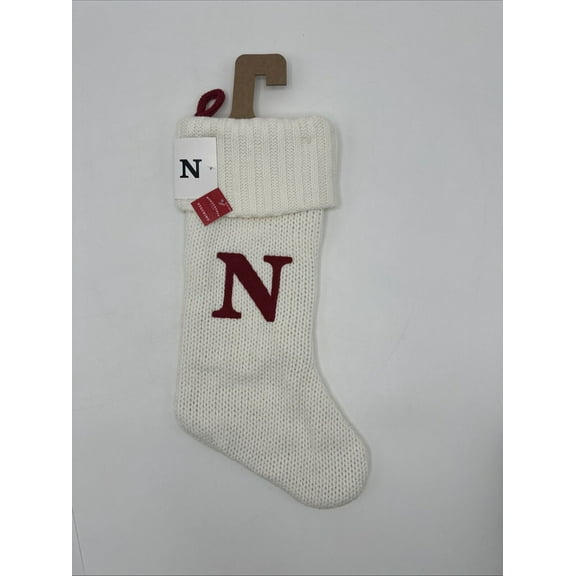 Target Wondershop White Knit Monogram Christmas Stocking 18" Initial Letter "N"