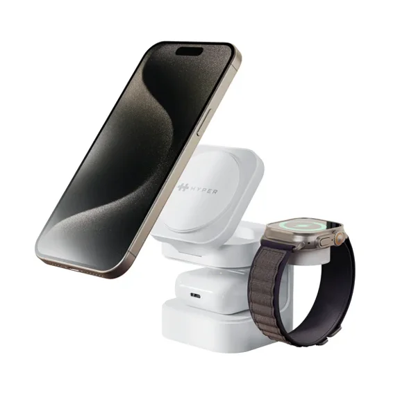 Hyper Qi2 3-in-1 Charging Stand, White