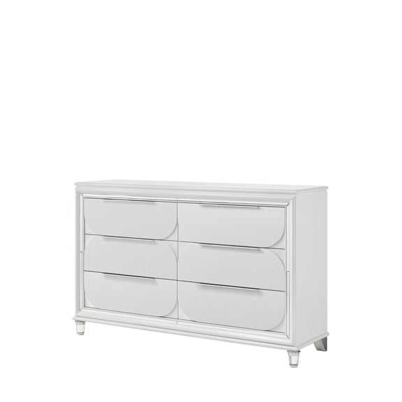 Tarian Pearl White Finish Dresser, Elegant Bedroom Storage Chest with Drawers, Contemporary Design