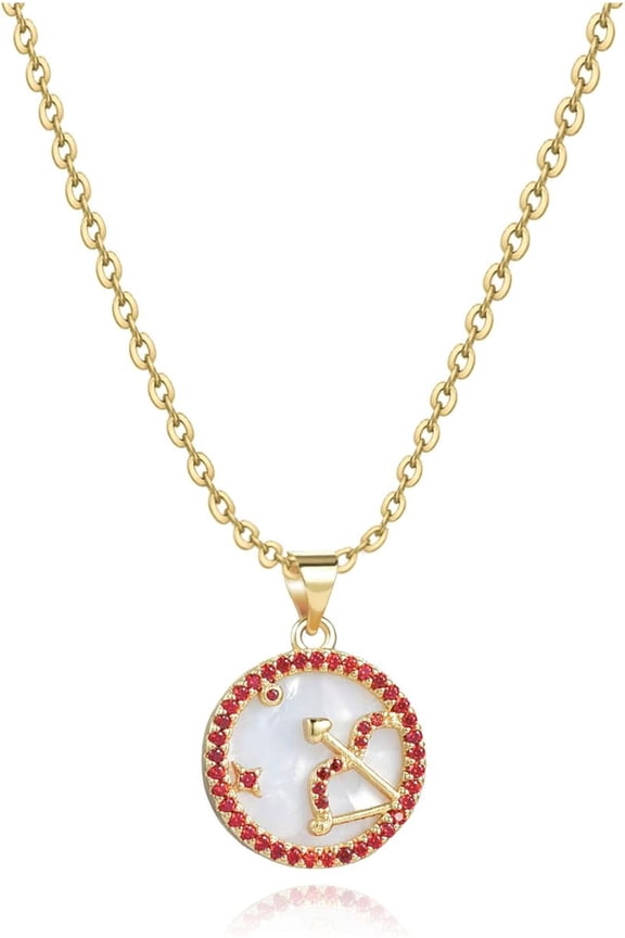 12 Constellations Signs Zodiac Pendant Necklace for Women Horoscope Astrological Birthday Gold Opal Cubic Zirconia