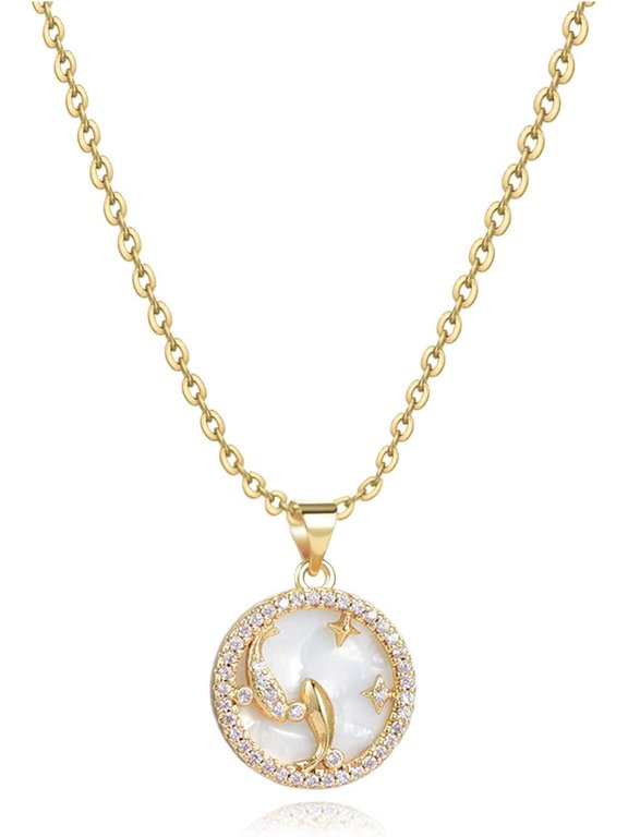 12 Constellations Signs Zodiac Pendant Necklace for Women Horoscope Astrological Birthday Gold Opal Cubic Zirconia
