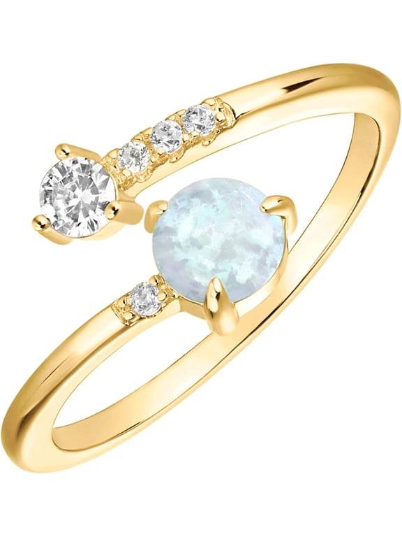 14K Gold Plated Created Opal Rings - Stacking Rings for Women