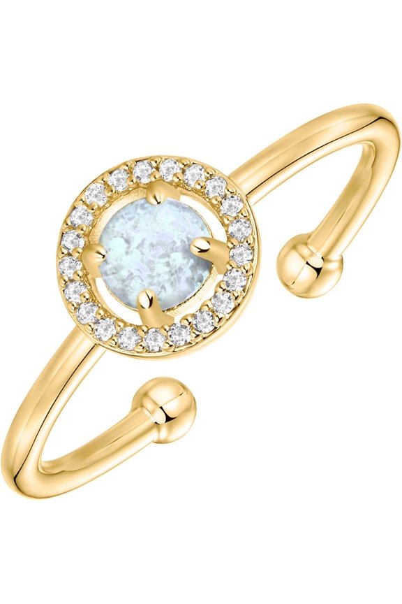 14K Gold Plated Created Opal Rings - Stacking Rings for Women
