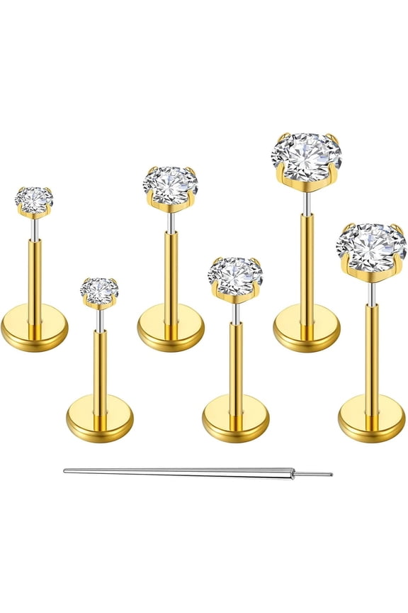 18G Flat Back Earrings Stud G23 Titanium Threadless Tragus Labret Cartilage Lip Medusa Conch Body Piercing accessories Hypoallergenic for Women Men