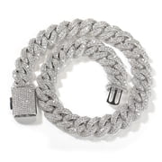 BOOTOOL 18mm diamond-set Cuban necklace, 18K white gold plated, 5A+ grade cubic zirconia diamonds, hip-hop style chunky chain Cuban necklace, a luxury jewelry piece suitable for both men and women.