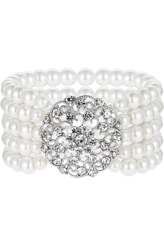 1920s Flapper Imitation Pearl Bracelet Great Gatsby Elastic Pearl Bracelet Roaring 20s Accessories Jewelry 5 Rows