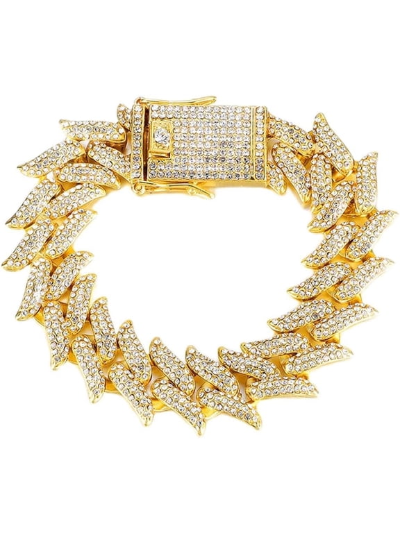 20mm Gold Plated Iced Out Miami Thorns Cuban Link Chain Hip Hop Full CZ Lab Diamond Bling Choker Necklace Bracelet for Men Women