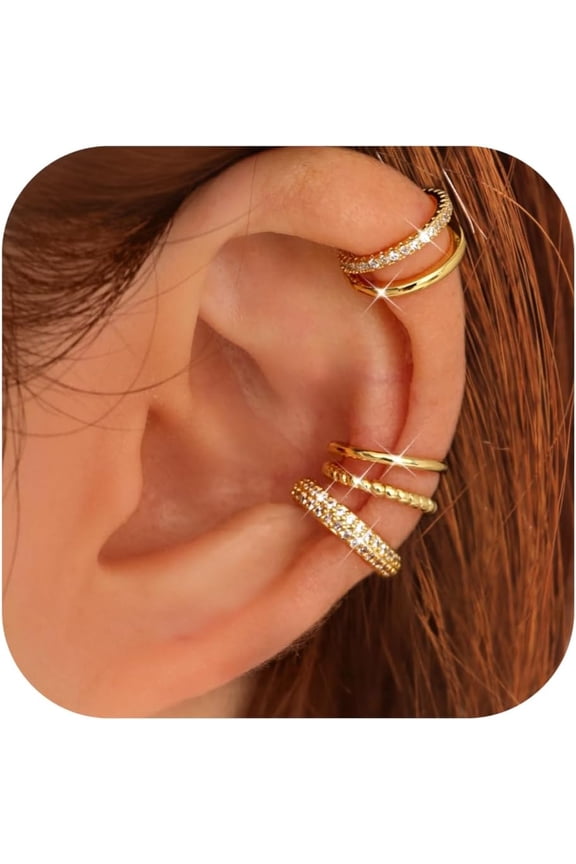 4 Pairs Ear Cuffs Non Piercing - 14K Gold Plated Ear Cuff Earrings for Women Ear Cuff for Non Pierced Ears Clip on Cartilage Earring Adjustable Fake Earrings Set