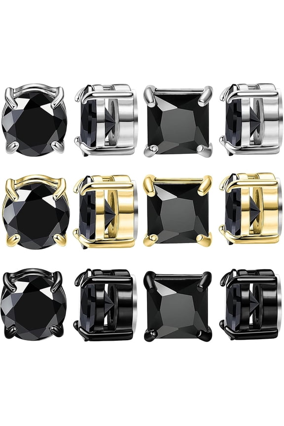 6 Pairs Stainless Steel Magnetic Stud Earrings for Men Clip on Earring Magnetic Earring Unisex Non Piercing CZ Magnet Studs Diamond Earrings for Women Men
