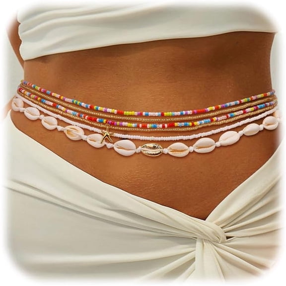 BOOTOOL 6Pcs Colorful Waist Beads Chain for Women Multi-layered Beaded BOOTOOL Chain Sexy Starfish Shell Chain for Waist Summer Beach Bikini BOOTOOL Body Chain Jewelry