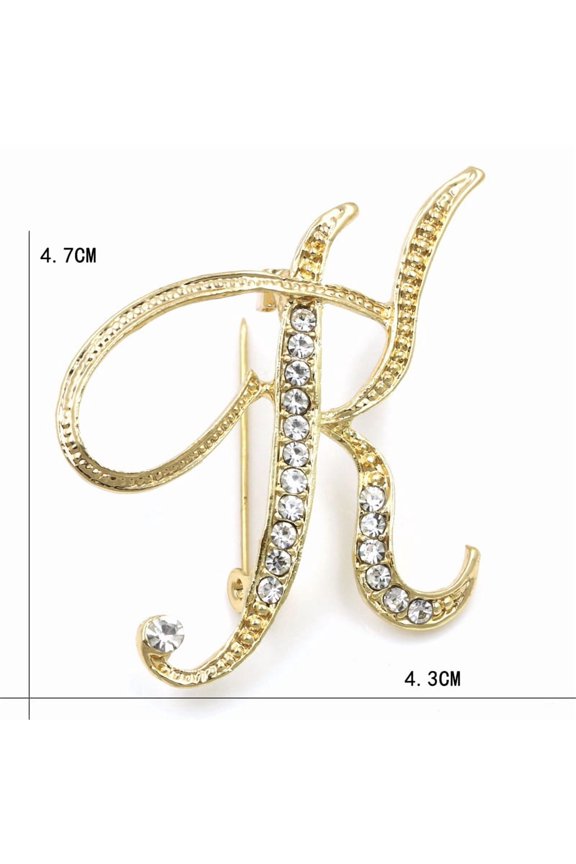 A-Z Initial 26 Letter Brooch Pins 18k Gold Plated Cubic Zirconia Breastpin Name Personalized Gifts for Women Men