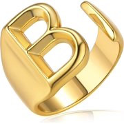 Tarien Bold Initial Letter Rings Adjustable, GoldChic Jewelry Women Gold Statement Ring Personalized Engraved Women s Open Signet Ring for Party Gold, White Gold, Black