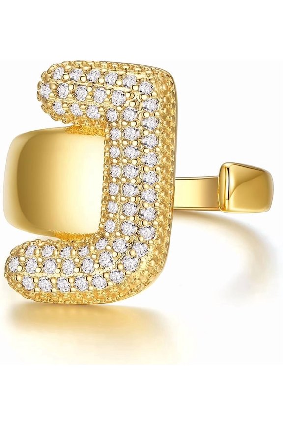 Bold Initial Letter Rings Adjustable, GoldChic Jewelry Women Gold Statement Ring Personalized Engraved Women’s Open Signet Ring for Party (Gold, White Gold, Black)