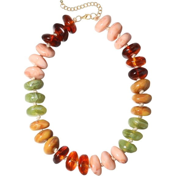 BOOTOOL Chunky Resin Statement Necklace for Women (4 Styles), Colorful Large Bead Choker, Coastal Boho Surfer Beach Necklace with Gold-tone Adjustable Chain