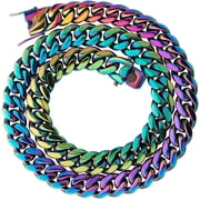 BOOTOOL Colorful Cuban Chain Necklace, 8/10/14mm, Solid Stainless Steel, Rainbow Gold and Silver Hip Hop Miami Cuba Chunky Chain Necklace, Suitable for Men and Women.