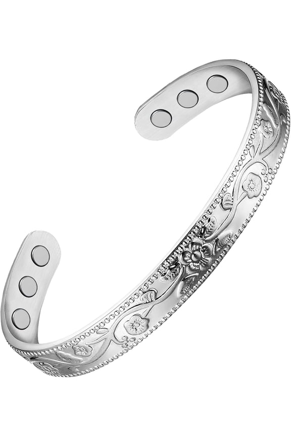 Copper Bracelet for Women, Magnetic Bracelets for Women, 99.99% Pure Copper Cuff Bangle with 3500 Gauss Magnets (Silver)