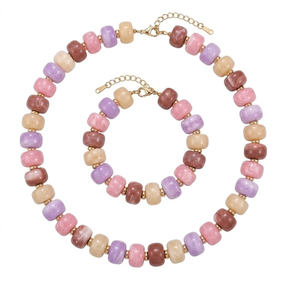 BOOTOOL Dopamine Style Resin Beaded Necklace and Bracelet Set, 7 Vibrant Color Options, Adjustable Metal Clasp Jewelry for Women
