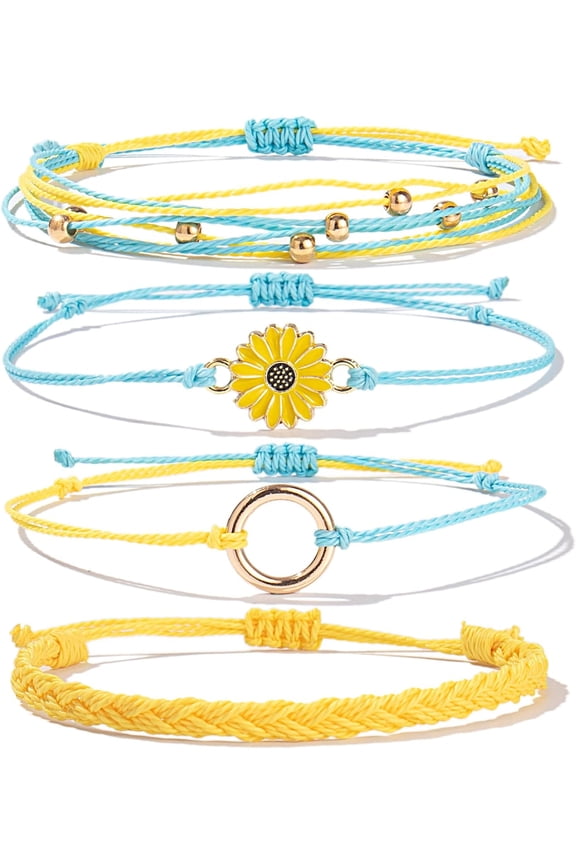 Easter Gifts Basket Stuffers Sunflower String Bracelet Boho Braided Rope Wrap Bracelets Cute Summer Beach Surfer Jewelry for Women
