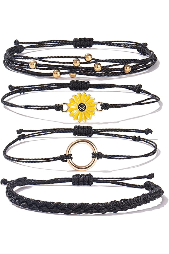 Easter Gifts Basket Stuffers Sunflower String Bracelet Boho Braided Rope Wrap Bracelets Cute Summer Beach Surfer Jewelry for Women
