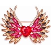 BooToolFashion Rhinestone Brooch Pin for Women, Red Heart Angel Wings Simulated Crystal Lapel Pin, Gold-Tone Alloy Jewelry Gift