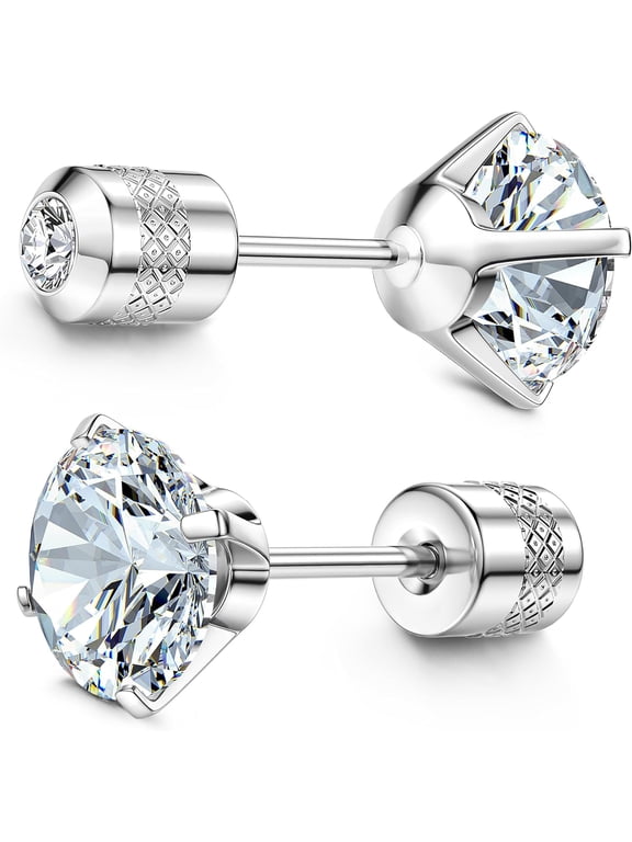 G23 Implant-Grade Titanium Screw Earrings, 20g, Pure Titanium Studs, Suitable for Sensitive Ears, 5A Cubic Zirconia Titanium Earrings, Unisex Reversible Earrings