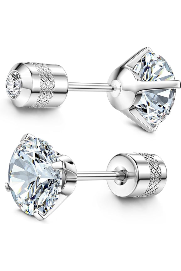 G23 Implant-Grade Titanium Screw Earrings, 20g, Pure Titanium Studs, Suitable for Sensitive Ears, 5A Cubic Zirconia Titanium Earrings, Unisex Reversible Earrings