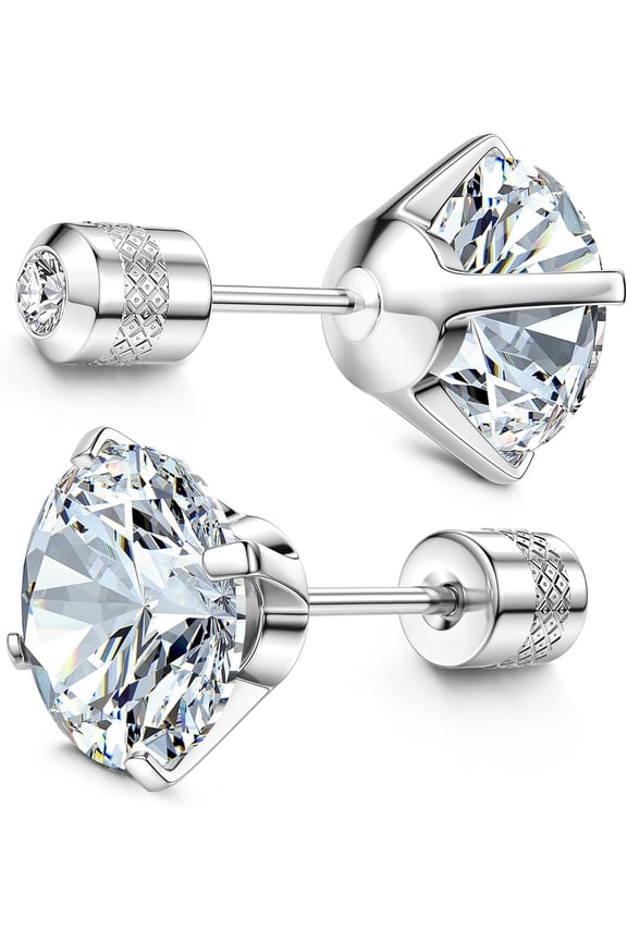 G23 Implant-Grade Titanium Screw Earrings, 20g, Pure Titanium Studs, Suitable for Sensitive Ears, 5A Cubic Zirconia Titanium Earrings, Unisex Reversible Earrings