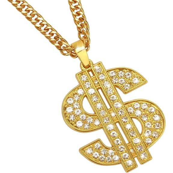 Tarien Gold Necklace Chain with Dollar Sign, 18K Gold Plated Hip Hop Chain Necklace Pendant for Men, 30inch (Rotatable,Lion Head)