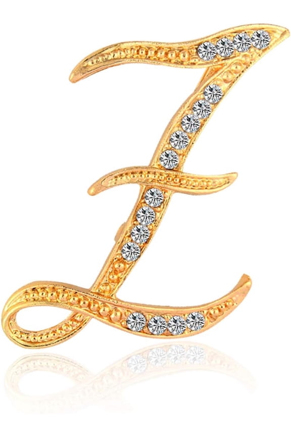 Gold Plated Metal Letter A-Z Initials Lapel Pin, Crystal Decor Monogram Brooch for Business Suits, Formal Jackets & Fashion Accessories for Adults