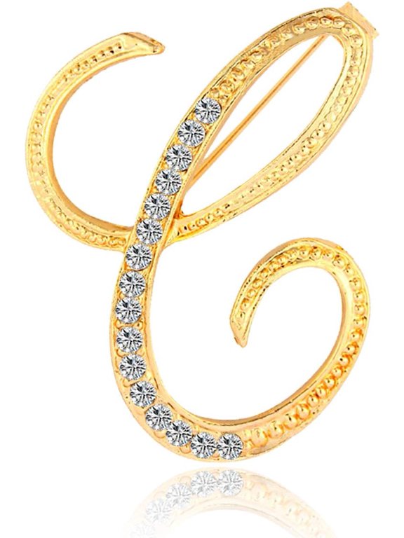 Gold Plated Metal Letter A-Z Initials Lapel Pin, Crystal Decor Monogram Brooch for Business Suits, Formal Jackets & Fashion Accessories for Adults