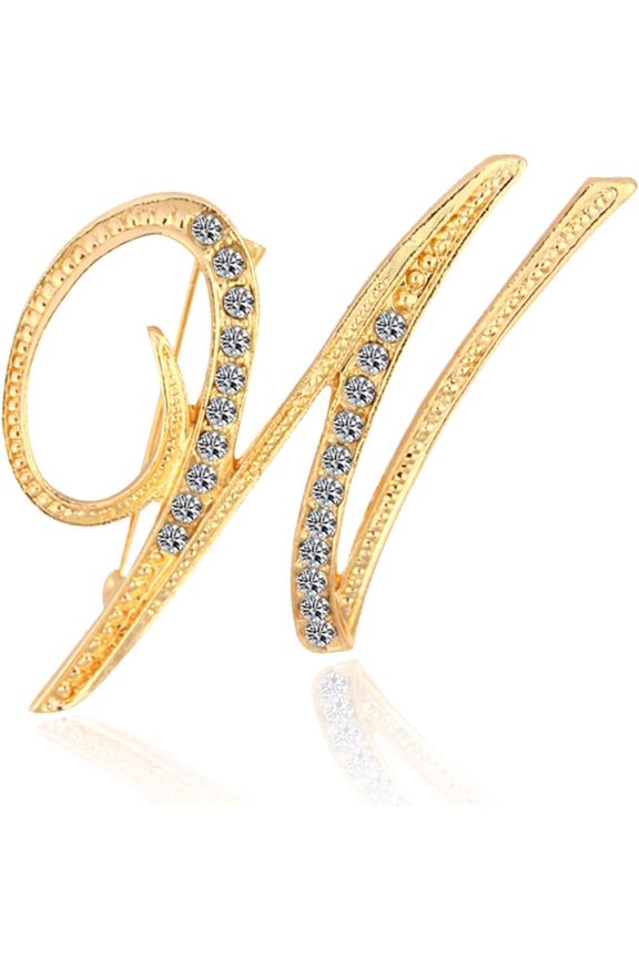 Gold Plated Metal Letter A-Z Initials Lapel Pin, Crystal Decor Monogram Brooch for Business Suits, Formal Jackets & Fashion Accessories for Adults