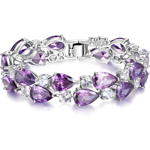 BOOTOOL Gorgeous Cubic Zirconia Birthstone Elegant Dual Layer Tear Drop Wedding Prom Tennis Bracelet for Women