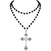 BOOTOOL Goth Layered Cross Necklace, Gothic Emo Grunge Y2k Necklace, Black Bead choker, Goth accessories, Christmas accessories Gift For Women
