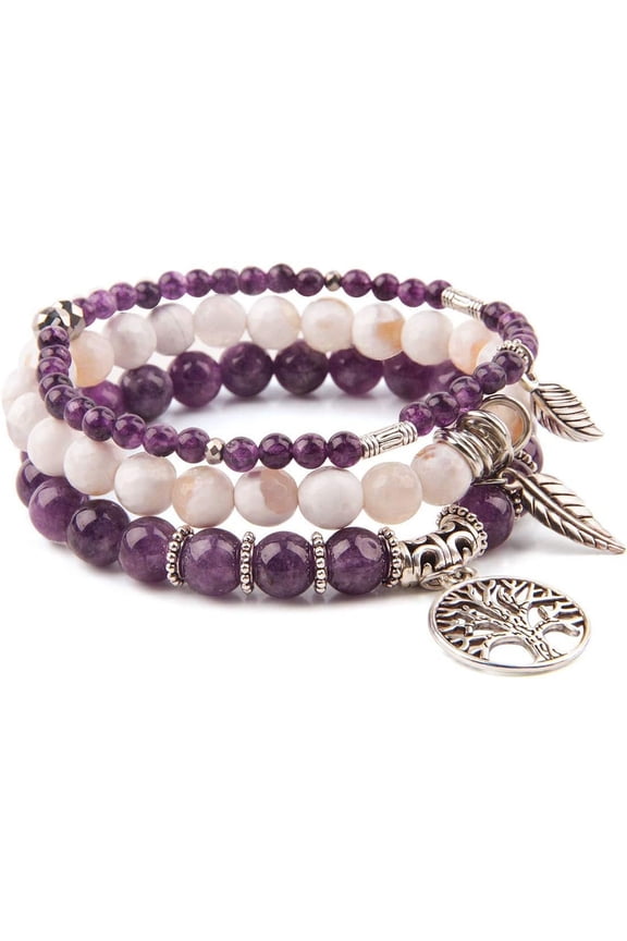 Healing Crystal Bracelets for Women, 8mm Beaded Natural Stone Stretch Chakra Bracelets Tree of Life Bracelet Jewelry Gifts for Women