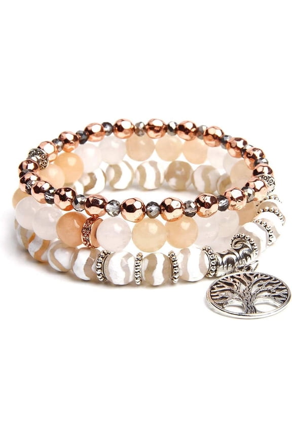 Healing Crystal Bracelets for Women, 8mm Beaded Natural Stone Stretch Chakra Bracelets Tree of Life Bracelet Jewelry Gifts for Women
