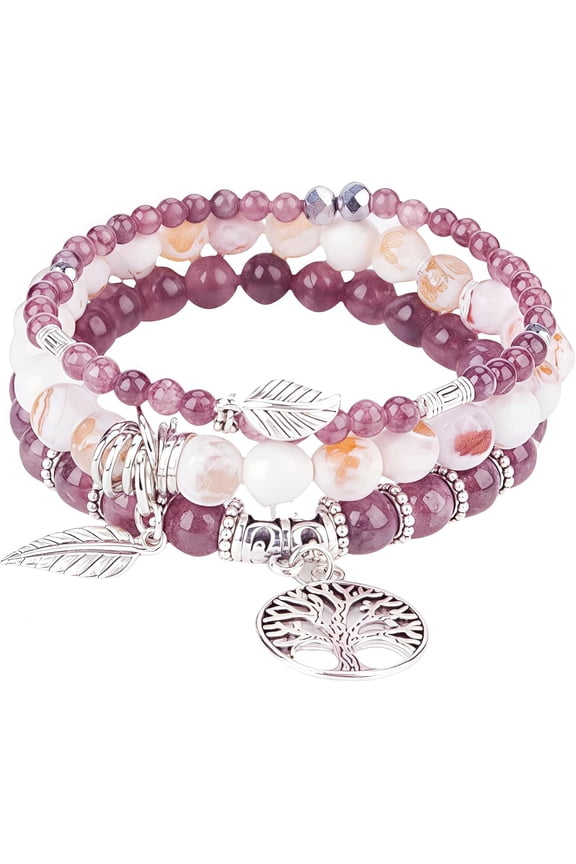 Healing Crystal Bracelets for Women, 8mm Beaded Natural Stone Stretch Chakra Bracelets Tree of Life Bracelet Jewelry Gifts for Women