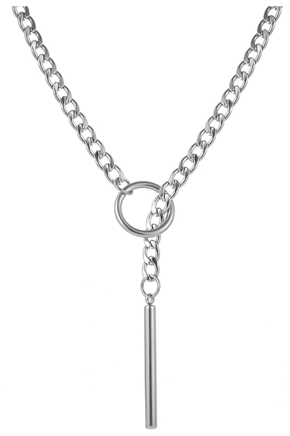 Heart O ring Slip Chain Necklaces for Women Stainless Steel Cuban Chain Bar Necklace Punk Rock Collar Necklace Handmade Adjustable Lariat Y Necklaces for Men