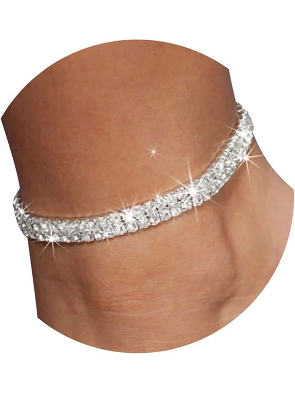 Heart Rhinestone Ankle Bracelets for Women, Adjustable Silver Shiny Tennis Anklets, Twinkle Cubic Zircon Diamond Anklet Foot Chain Jewelry Gifts
