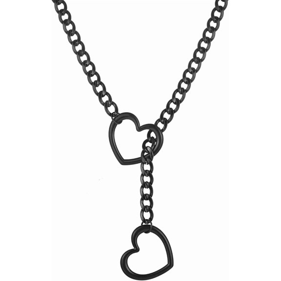 BOOTOOL Heart Slip Chain Necklaces for Women,Stainless Steel O-Ring Adjustable Lariat Y-Necklace,Punk Gothic Cuban Collar Choker Necklace for women