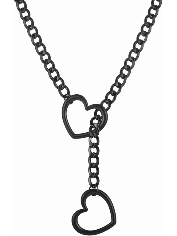 Heart Slip Chain Necklaces for Women,Stainless Steel O-Ring Adjustable Lariat Y-Necklace,Punk Gothic Cuban Collar Choker Necklace for women