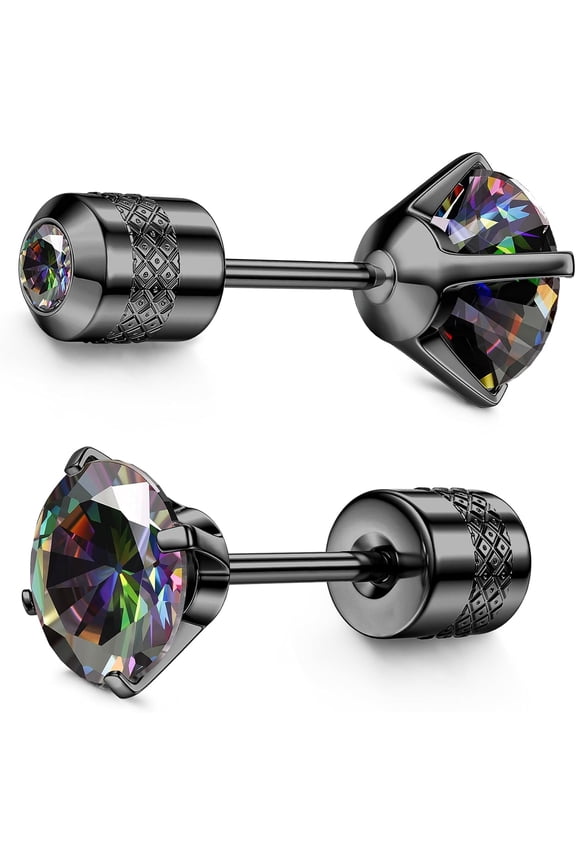 Hypoallergenic G23 Implant-Grade Titanium Screw Earrings, 20g, Pure Titanium Studs, Suitable for Sensitive Ears, 5A Cubic Zirconia Titanium Studs, Unisex Reversible Studs, Earrings