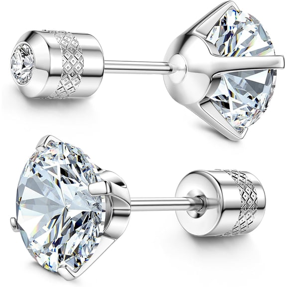Tarien Hypoallergenic G23 Implant-Grade Titanium Screw Earrings, 20g, Pure Titanium Studs, Suitable for Sensitive Ears, 5A Cubic Zirconia Titanium Studs, Unisex Reversible Studs, Earrings