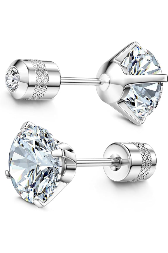 Hypoallergenic G23 Implant-Grade Titanium Screw Earrings, 20g, Pure Titanium Studs, Suitable for Sensitive Ears, 5A Cubic Zirconia Titanium Studs, Unisex Reversible Studs, Earrings