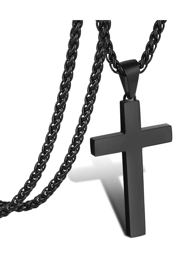 Men's Stainless Steel Cross Pendant Necklace, Christian Cross Pendant with 18-24 Inch Chain, Cross Necklace Accessory Gift