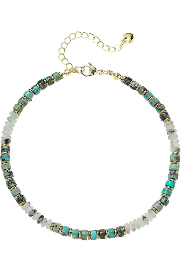 Natural Stone Beaded Anklets for Women Handmade Beach Boho Turquoise Beads Ankle Bracelet Jewelry Gift for Her