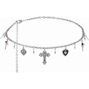 Tarien Silver-tone Cross Moth Heart Spike Chain belt, Waist Belly Chain, Gothic Goth Punk Grunge Emo Belt, Goth Accessories