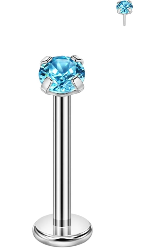 Single 316L Surgical Steel Threadless Labret Stud with CZ for Nose Cartilage Helix Rook Conch Tragus Earlobe Piercings