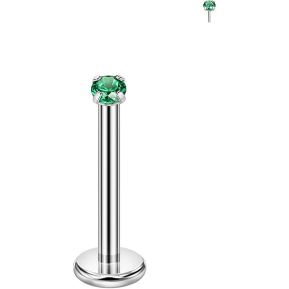 Tarien Single 316L Surgical Steel Threadless Labret Stud with CZ for Nose Cartilage Helix Rook Conch Tragus Earlobe Piercings
