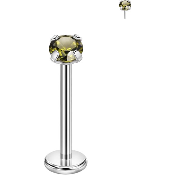 Tarien Single 316L Surgical Steel Threadless Labret Stud with CZ for Nose Cartilage Helix Rook Conch Tragus Earlobe Piercings