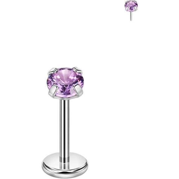 Tarien Single 316L Surgical Steel Threadless Labret Stud with CZ for Nose Cartilage Helix Rook Conch Tragus Earlobe Piercings
